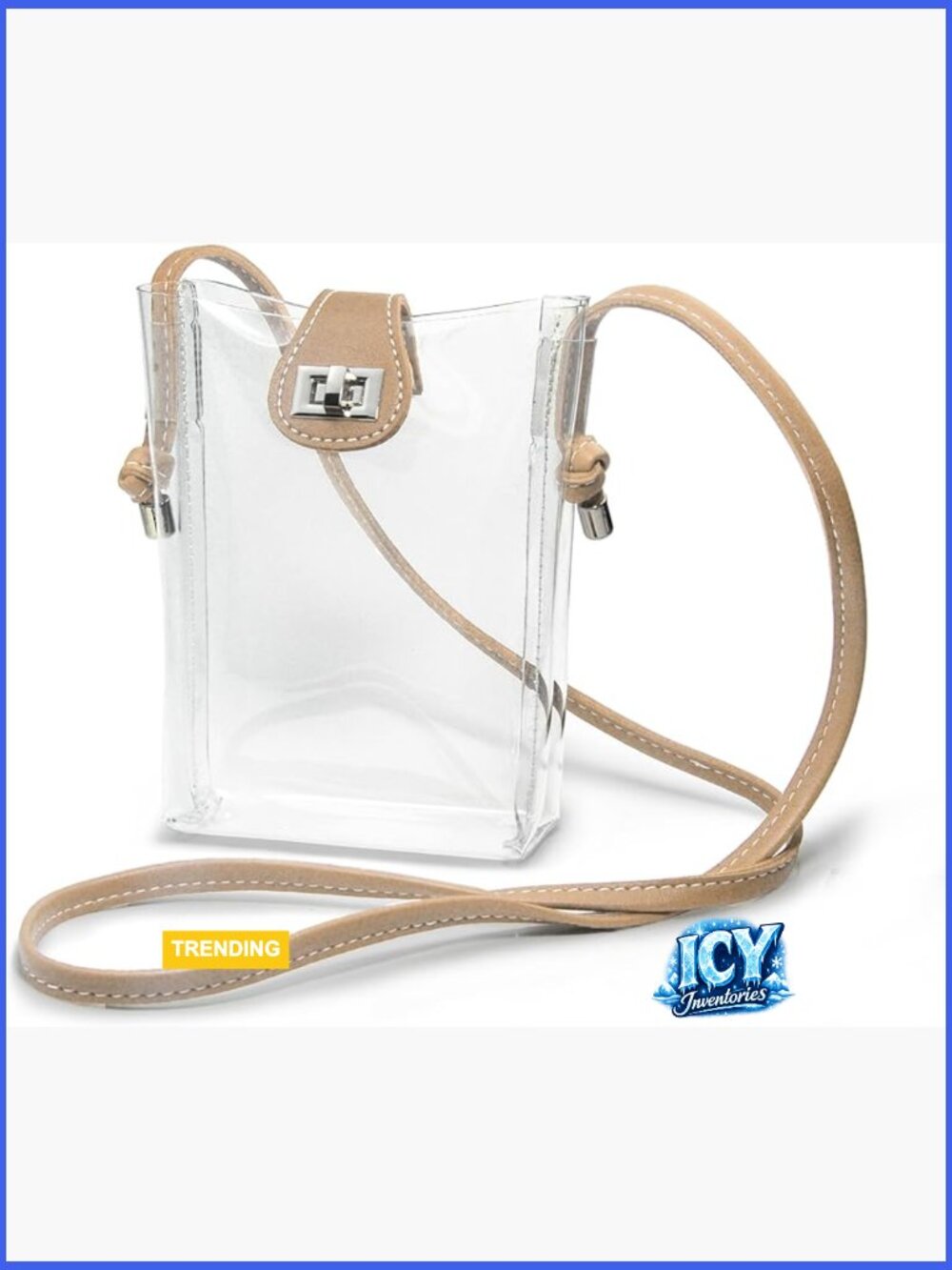 Small Clear PVC Cross Body Phone Bag with Vegan Leather Trim Turn-Lock Purse
